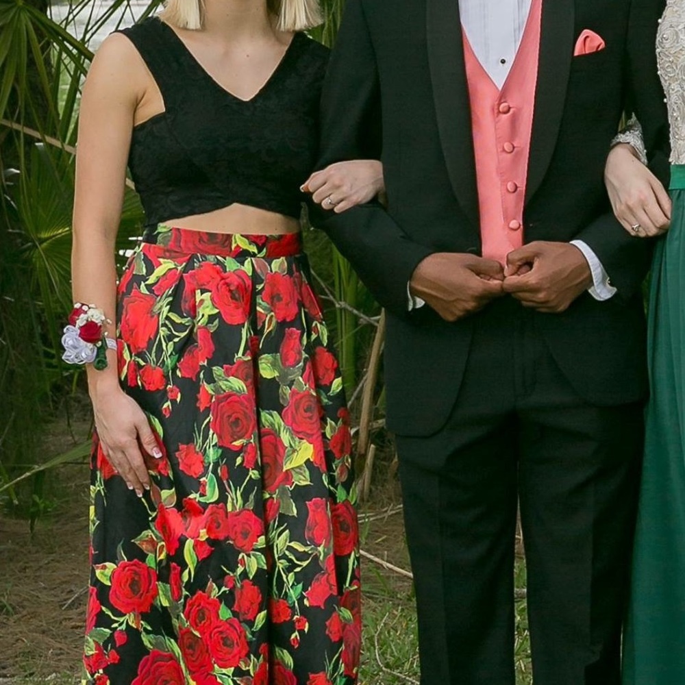 Two Piece Flower Prom Dress